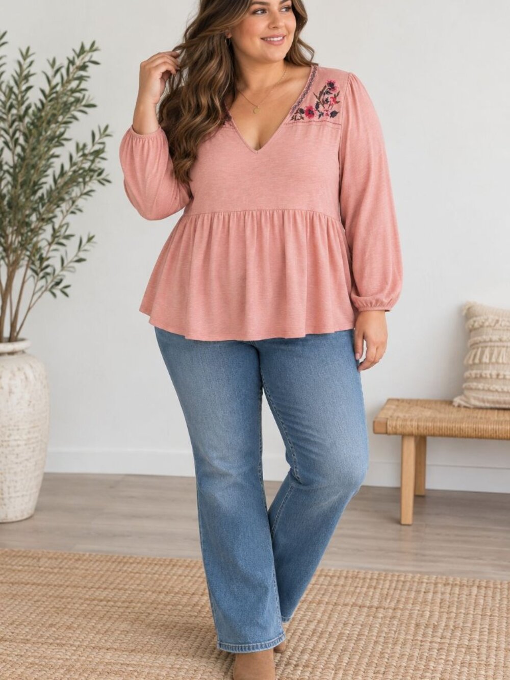 Torrid Floral Embroidered Peplum Top Size 1X Pink Boho Cottagecore